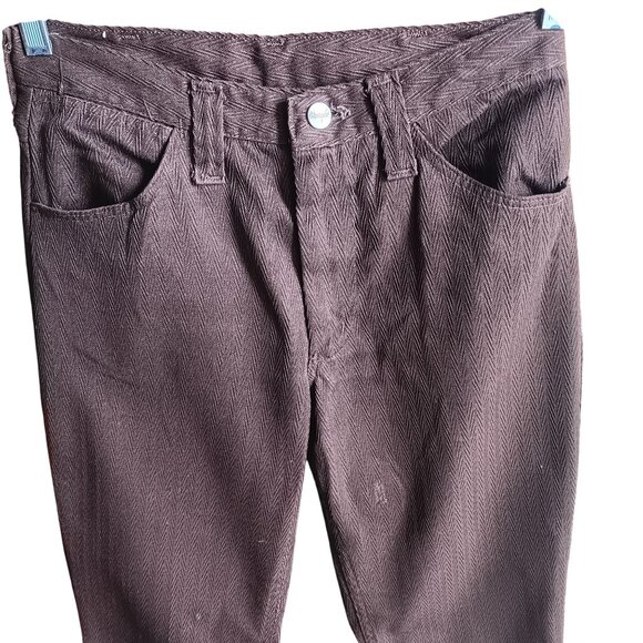 27x31 Vintage Wrangler Herringbone Bootcut Jeans 1970's Twill Hippie Flare Brown - Picture 4 of 6